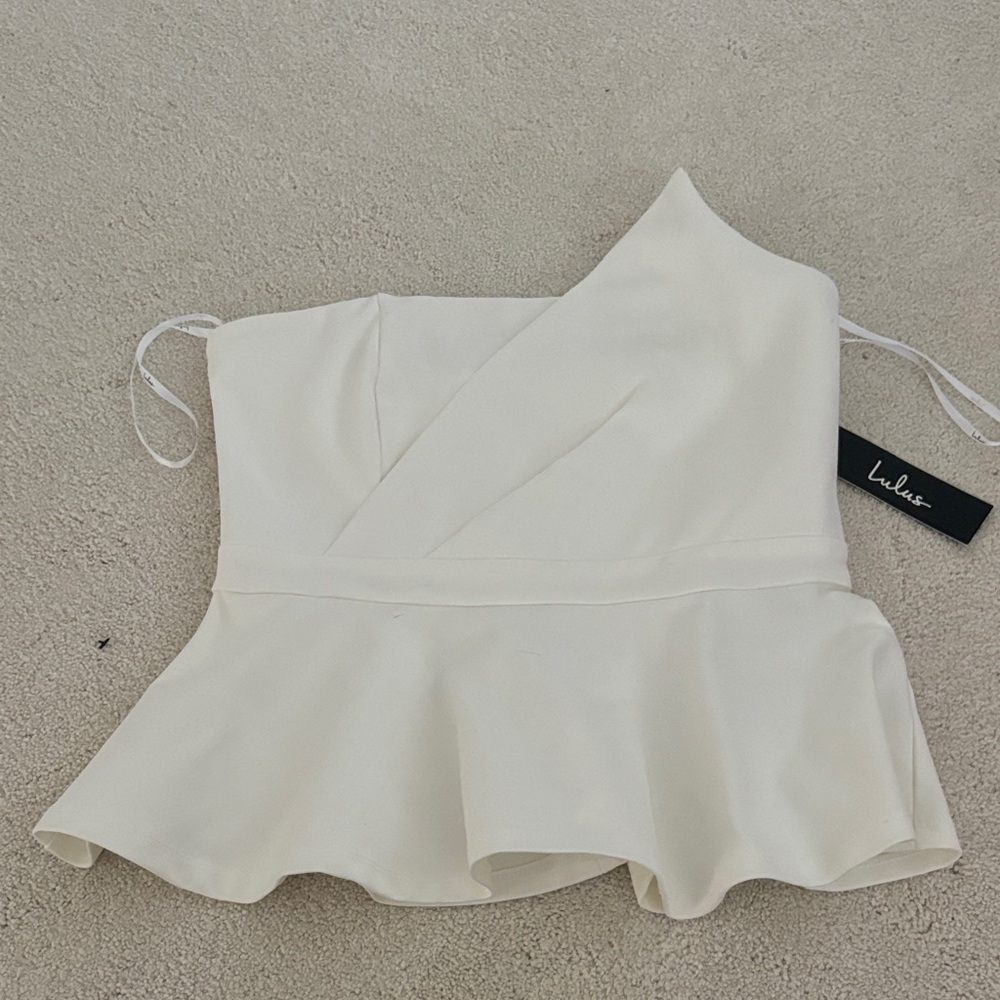 Lulus white asymmetrical peplum top
